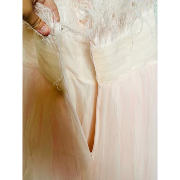 NWT MAC DUGGAL 20557 Pink Ombre Strapless Tulle Base Feather Bodice Gown Size 14 - Picture 16 of 16
